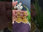 Load and play video in Gallery viewer, Traditional jumkhas with green beads and Laxmi Devi motive