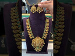 Load and play video in Gallery viewer, Beautiful short necklace with green stone and Laxmi Devi motive