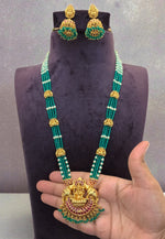 Load image into Gallery viewer, Beautiful beads haram with green beads and Laxmi Devi motive pendant