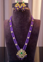 Load image into Gallery viewer, Beautiful beads haram with purple beads and green stone pendant