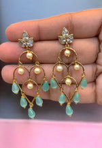 Load image into Gallery viewer, Beautiful earrings with light blue stone and pearls -perfect for any occasion