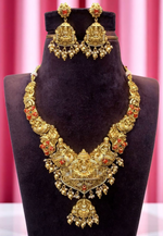 Load image into Gallery viewer, Kanti short necklace with God laxmi motive and guttapusalu hangings -pairing with beautiful earrings