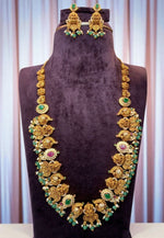 Load image into Gallery viewer, Beautiful long haram with green beads and Laxmi Devi motive