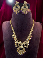 Load image into Gallery viewer, Beautiful short necklace with mehndi Victorian polish and pink stone