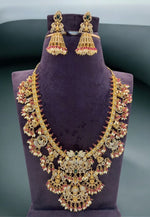 Load image into Gallery viewer, Beautiful heavy guttapusalu mini haram with ruby and green stone -pairing with beautiful jumkhas