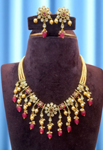 Load image into Gallery viewer, Stunning pearls chocker set with guttapusalu and ruby colour hangings