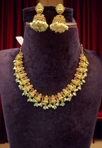 Load image into Gallery viewer, Beautiful short necklace with green stone and Laxmi Devi motive
