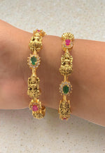 Load image into Gallery viewer, Traditional nakshi bangles with green and pink stone