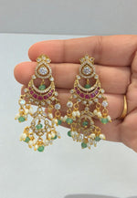 Load image into Gallery viewer, Beautiful chandbali earrings with green stone