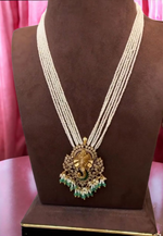 Load image into Gallery viewer, Stunning white beaded short haram with Lord Ganesha motive