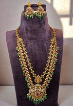 Load image into Gallery viewer, Traditional two layer long haram with green beads and pink stone