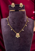 Load image into Gallery viewer, Beautiful chandraharam short chain with pink stone and uncut stone