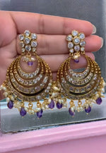 Load image into Gallery viewer, Beautiful earrings with purple colour stones and guttapusalu hangings