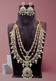 Beautiful gj polish three layer necklace with ruby and white combination