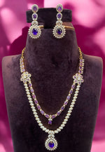 Load image into Gallery viewer, Stunning Gj polish two layer short necklace with purple colour stones pairing with beautiful earrings
