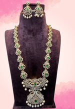 Load image into Gallery viewer, Beautiful gj polish long haram with green stone and pearls