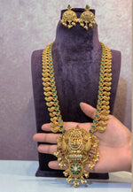 Load image into Gallery viewer, Traditional long nakshi haram with green stone