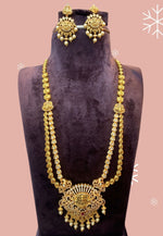 Load image into Gallery viewer, Beautiful long two layer haram with guttapusalu hangings