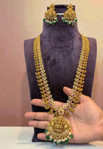 Load image into Gallery viewer, Traditional nakshi polish long haram with green stone