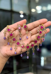 Beautiful short necklace with Ruby stone and purple hangings