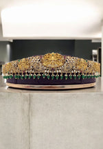 Load image into Gallery viewer, Traditional hip belt with green beads and guttapusalu hangings with ruby colour stone