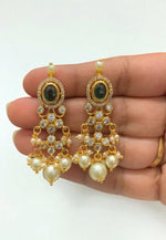 Load image into Gallery viewer, Beautiful earrings with green stone and Pearls hangings
