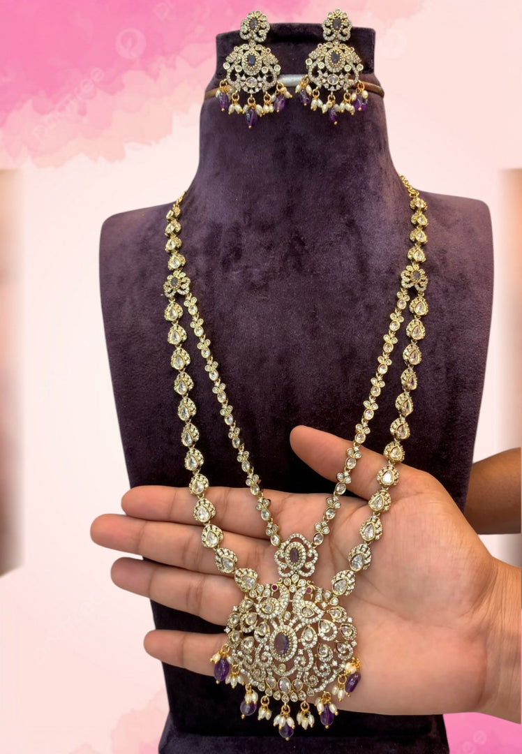 Traditional two steps Victorian polish long haram with purple stone