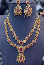 Load image into Gallery viewer, Beautiful two layer gj polish necklace with pink stones