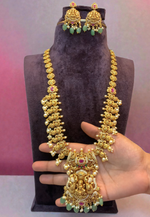 Load image into Gallery viewer, Beautiful long nakshi haram with green beads