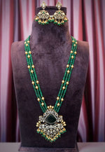 Load image into Gallery viewer, Beautiful beads haram with green moissanite stones and Victorian polish