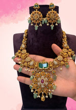 Load image into Gallery viewer, Traditional 3d short haram with guttapusalu and green colour stones