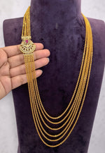 Load image into Gallery viewer, Traditional chandraharam chain with pink stone pendant