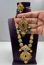 Load image into Gallery viewer, Beautiful long nakshi haram with green beads
