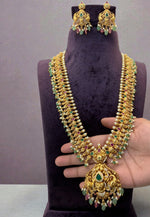 Load image into Gallery viewer, Traditional long haram with green beads and guttapusalu hangings