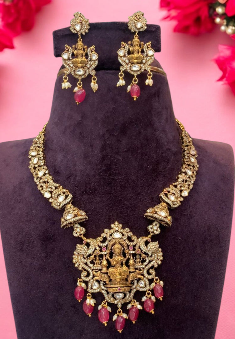 Stunning kanti model necklace with ruby colour stones