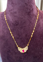 Load image into Gallery viewer, Simple short neck piece with ruby colour stone chandraharam chain