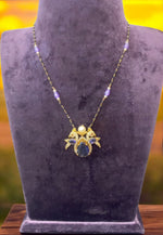 Load image into Gallery viewer, Beautiful short black beads chain with royal blue stone with peacock design