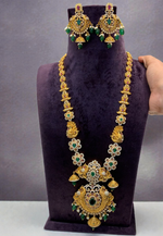 Load image into Gallery viewer, Beautiful long nakshi haram with green beads