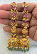 Load image into Gallery viewer, Beautiful jumkhas with jadav kundan stone matilu