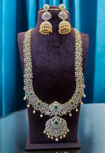 Load image into Gallery viewer, Beautiful long and heavy GJ polish necklace with green stone