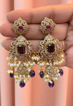 Load image into Gallery viewer, Stunning earrings with purple stone and guttapusalu hangings