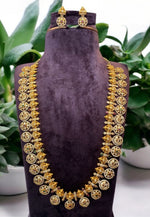 Load image into Gallery viewer, Beautiful long kasulaperu haram with ruby colour stone -pairing with beautiful earrings