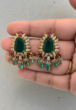 Load image into Gallery viewer, Beautiful victorian polish earrings with green stone