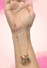 Load image into Gallery viewer, Beautiful chandraharam short chain with navarathna stones and pearls