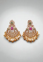 Load image into Gallery viewer, Beautiful chandbali earrings with pink and green stone