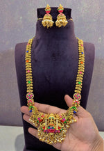 Load image into Gallery viewer, Beautiful meenakari design long haram with Laxmi Devi motive