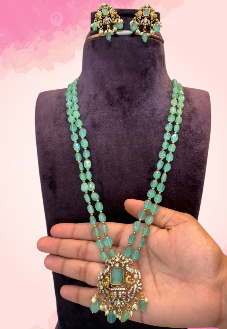 Stunning Beads haram with blue colour beads with pendant
