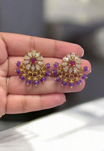 Load image into Gallery viewer, Beautiful earrings with uncut stone and purple colour stones -perfect for any occasion