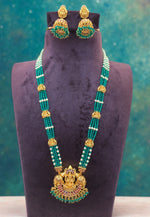 Load image into Gallery viewer, Beautiful beads haram with green beads and Laxmi Devi motive pendant