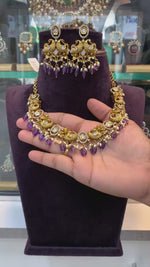 Load and play video in Gallery viewer, Beautiful victorian polish short necklace with purple stone and guttapusalu hangings
